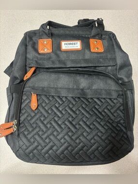 Hobest Charcoal Gray Expandable Backpack Diaper Bag with Brown Zipper Pulls